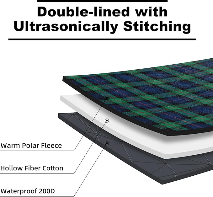 Outdoor Waterproof Blanket, Foldable Fleece Stadium Blanket for Outdoor Sports Event, Camping, Car, Pet, Picnics - Windproof, Wearable, Machine Washable 80" x 58" (Green Check)