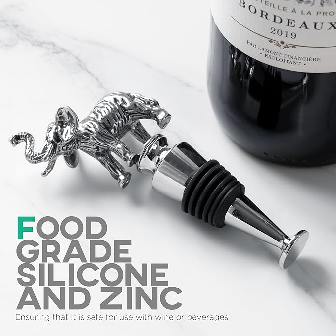Homestia Wine Stoppers for Wine Bottles, Elephant Wine Beverage Bottle Stopper, Stainless Steel Reusable Wine Corks with Silicone Seal, Bottle Cover Leak proof Keep Fresh