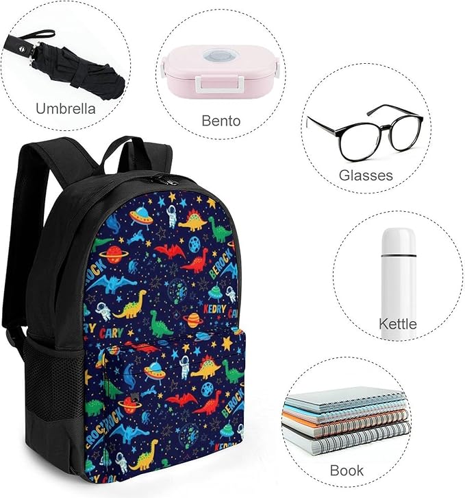 Polyester Daypack Bookbag for Gym Business Bicycle, Large Capacity Multipurpose Anti-Theft Carry On Bag, Zodiac Constellation Planet Galaxy Starry Stars Space Cartoon Dinosaurs Travel Hiking Daypack