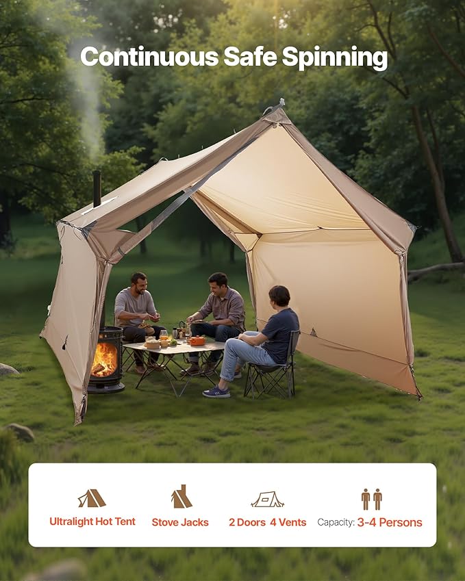 VEVOR Hot Tent, Camping Tipi Hot Tents with Stove Jack, Portable Winter Camping Tents with Snow Skirt, Easy Setup, Waterproof 4 Season Shelter Tents for Fishing Backpacking