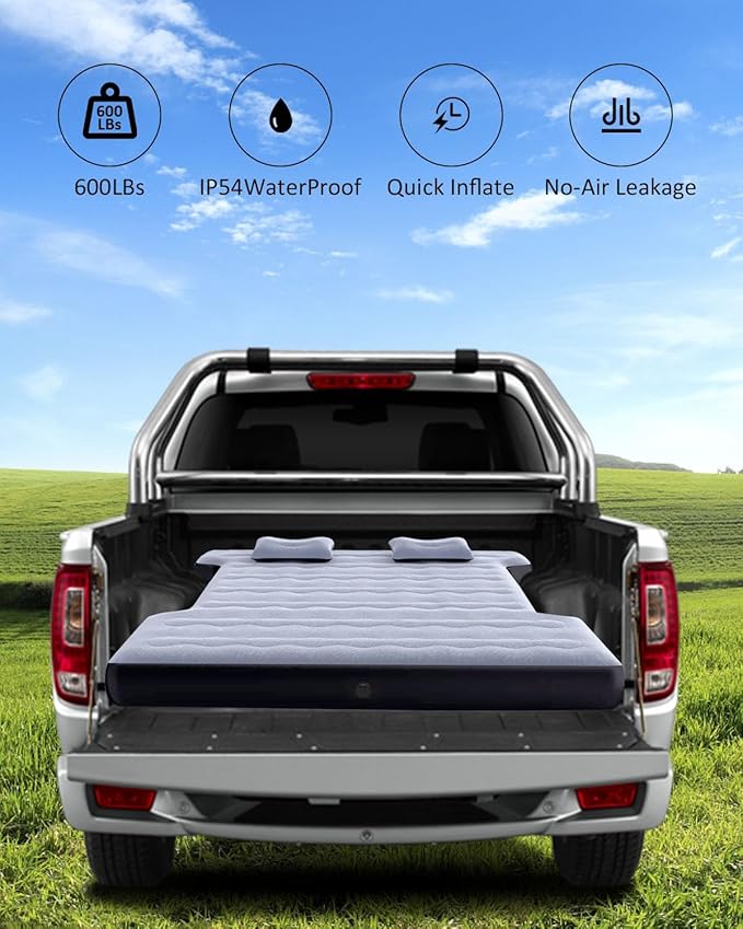 MIROZO Truck Air Mattress Inflatable Bed for 5.5-5.8ft Full Size Short Truck Beds,with Pump & Carry Bag for Outdoor Camping,Home,Tent(Grey)
