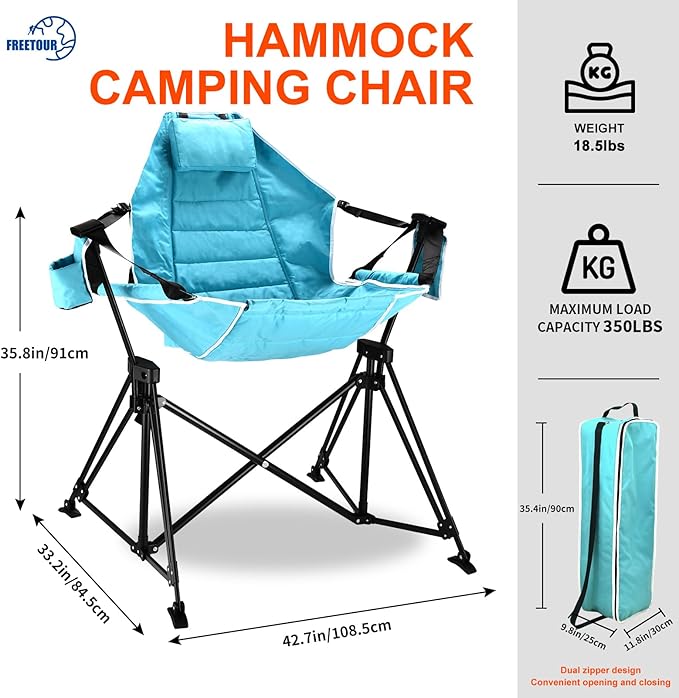 Hammock Camping Chair Folding 350lbs Foldable Portable Rocking Chairs for Adults Outside Swinging Camp with Stand Lawn Garden Hanging Outdoor