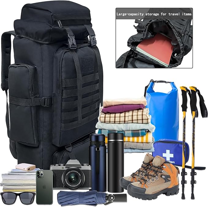 80L/100L Hiking Camping Backpack Outdoor Travel Climbing Rucksack Military Trekking Knapsack Molle 3 Days Assault Pack