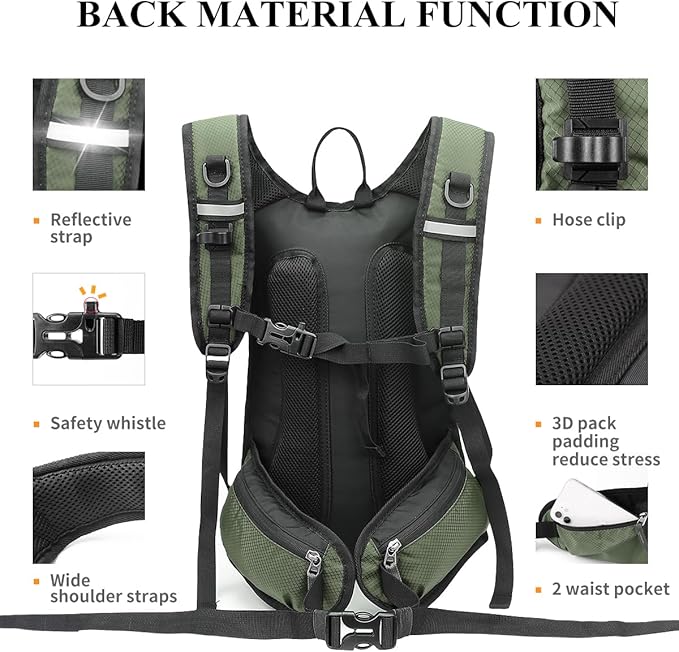 NONSAR Hydration Backpack, Hiking Backpack with 3L Water Bladder, Lightweight Insulation Hydration Pack, Water Backpack for Hiking, Cycling, Running, Festival, Camping for Men Women