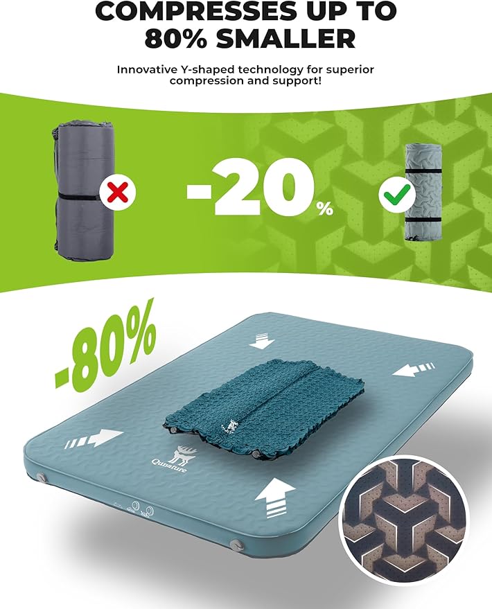 4" Thick Self Inflating Sleeping Pad with Foam, Air Camping Mattress,Innovative Y-Shaped Telescopic Structure,High R-Value and Portable Double Camping Mats for Camping