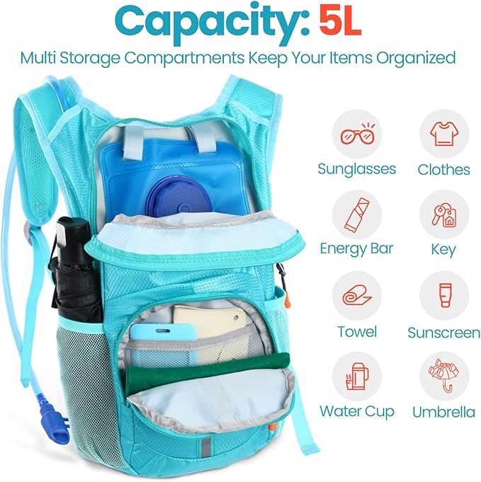 Kids Hydration Backpack with 1.5L Water Bladder Hiking Backpack Lightweight for Boys or Girls Children Biking Climbing Running Cycling