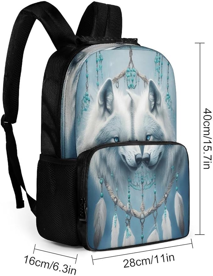 Daypack Backpack Polyester Multipurpose Anti-Theft Love Heart Wolf Dream Catcher Art Shoulder Bag Big Capacity Gym Outdoor Hiking Backpack With Smooth Zippers