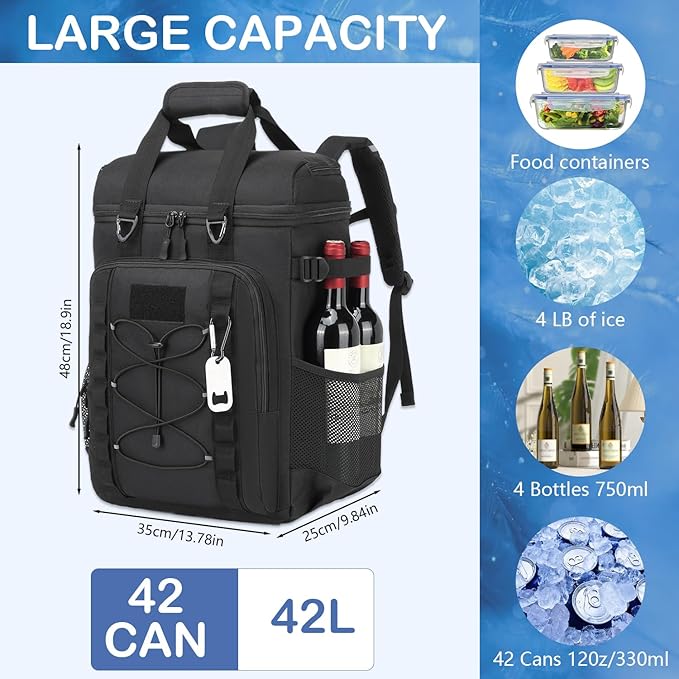Tactical Cooler Backpack - 42 Cans Backpack Coolers Insulated Leak Proof for Men Adults, Soft Cooler Insulated Backpack for Lunch, Work, Camping, Hiking, Picnic, Beach & Travel