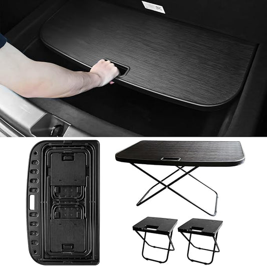 Tesla Model Y Dedicated Camping Table Set with 2 Collapsible Stools Premium Outdoor Folding Table for Outdoor Adventures Beach BBQ Picnics and Road Trips Compatible with 2021 2022 2023 2026 Model Y
