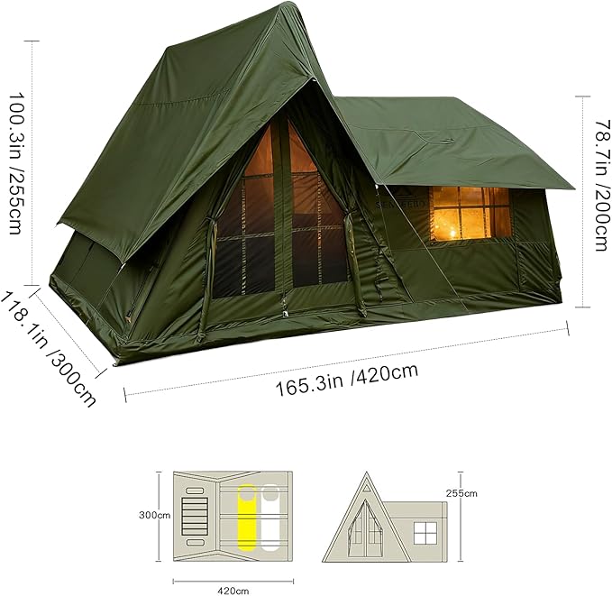 Inflatable Tents for Camping 8-10 Person, Luxury Inflatable Tent House with Stove Jack, Waterproof Portable Inflatable Camping Tent with Rainfly
