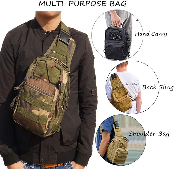 Tactical Shoulder Sling Bag Small Outdoor Chest Pack Backpack for Men Traveling, Trekking, Camping, Sling Backpack