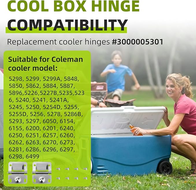 Cooler Stainless Steel Hinge Replacement for Coleman Cooler Hinges 6262 6270 5235 5250 5286b, Camping Cooler Accessories, Ice Chest Stainless Steel Hinges (2 PCS)