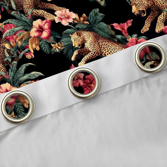 Brown Leopard Window Curtain | Tropical Palm Leaf Window Treatment Curtain for Men Bedroom Decor,Wild Animals Cheetah Curtains Vintage Africa Jungle Living Room Top 2 Panels,52Wx63L