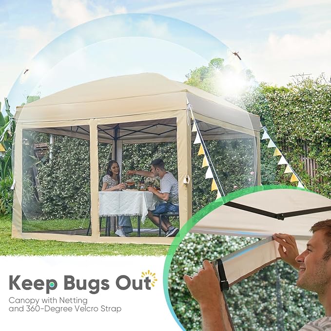 Quictent 10x10 Pop up Canopy Tent with Netting, Auto-Close Magnetic Doors, One Person Instant Setup Screen House Room Tent Screened Waterproof
