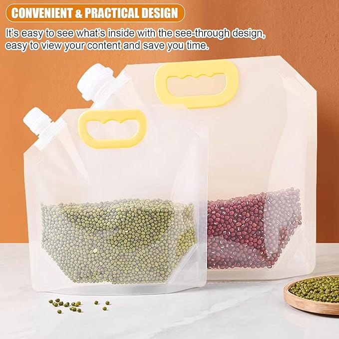 【15 Pack】Food Storage Bags Grain Moisture-proof Sealed Bags Stand Up Packaging Pouches Large Reusable Sealed Bag with Handle and Cap BPA Free,5.5"x8.8"