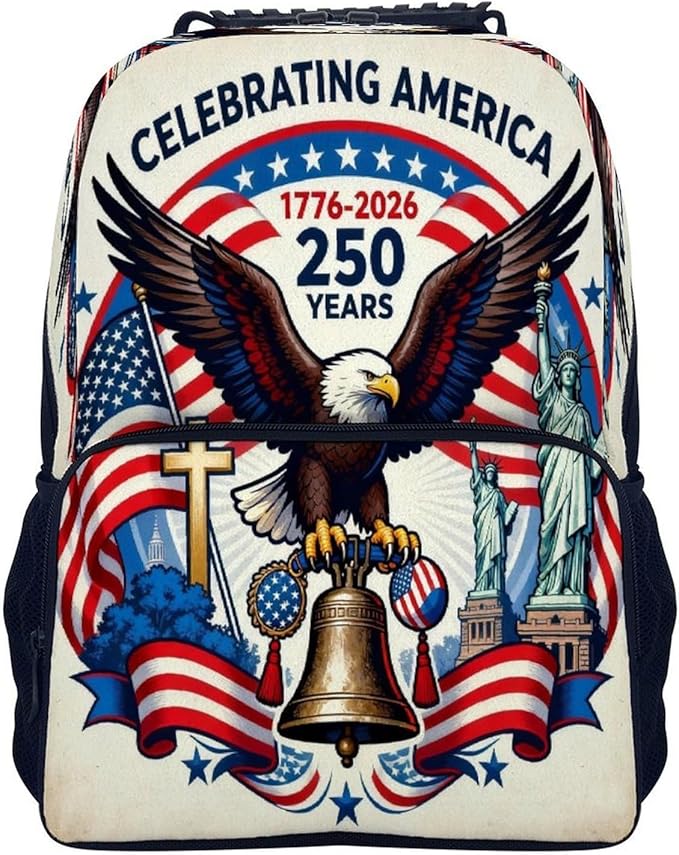 Men Women Polyester 250th Anniversary Freedom Eagle Art Casual Daypack Large Capacity Carry On Bag With Adjustable Shoulder Straps for Camping Work Running