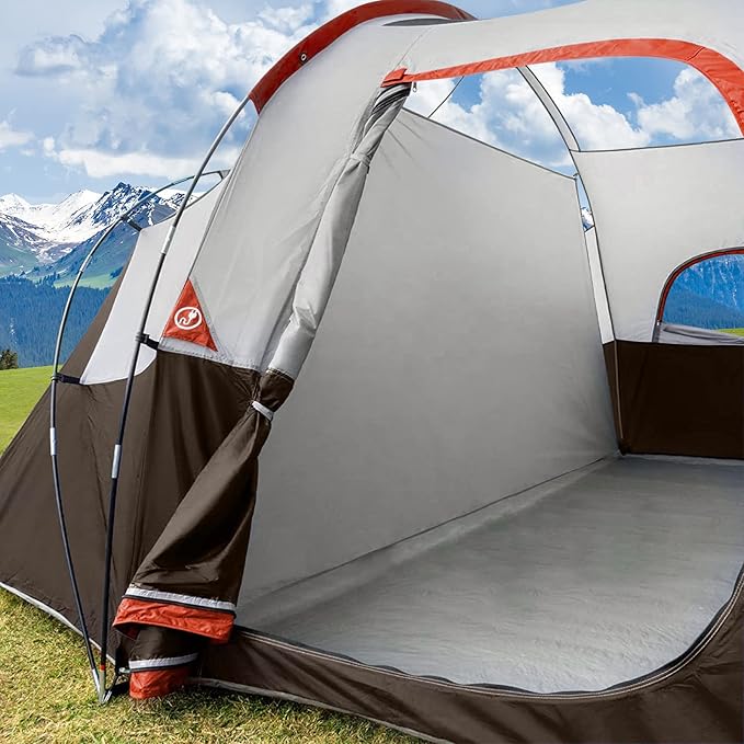 CAMPROS CP Camping Tent 10 Person Family Cabin Tent, 2 Room Water Resistant Waterproof Tent with Top Rainfly, 4 Large Mesh Windows, Double Layer, Easy Set Up, Portable with Carry Bag, 16ft x 9ft x72in