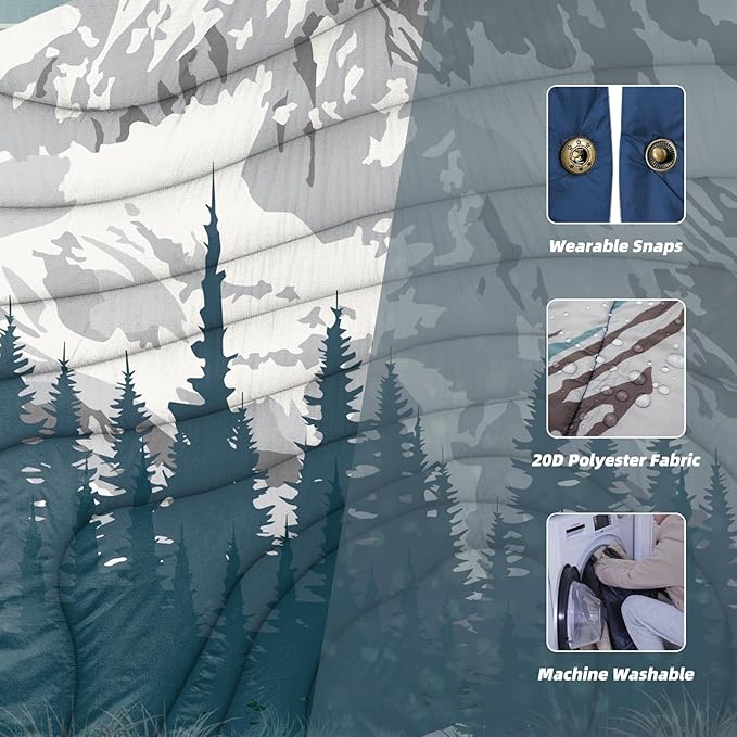 Outdoor Camping Blanket with Sherpa Lining, Extra Warm Thick Camp Blankets and Puffy Ultralight Soft Poncho DWR Camping Quilt for Cold Weather, Adventure, Sleeping, Backpacking 78"x 56"