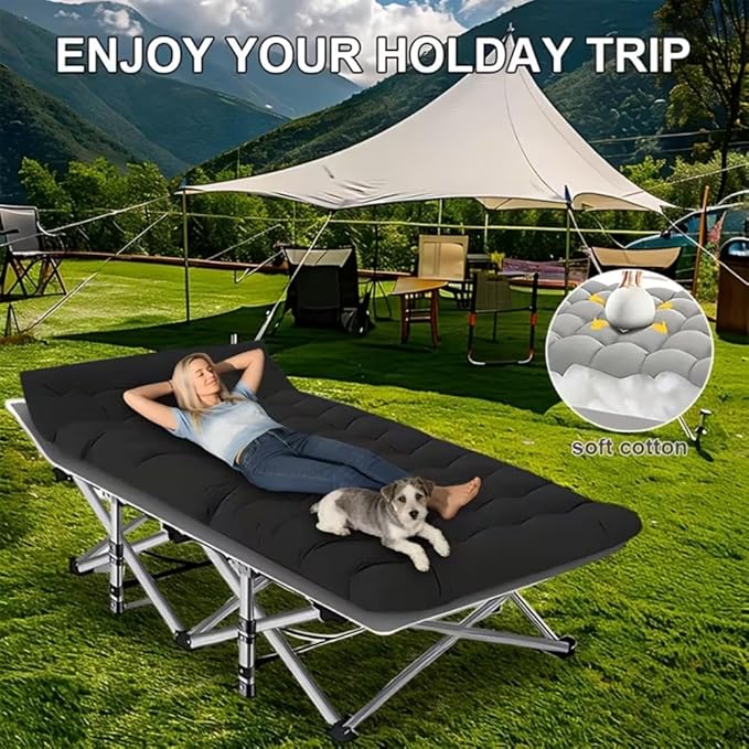 600LBS, Extra-Large Folding Outdoor Camping Bed with Mattress, Portable Folding Guest Bed, Heavy-Duty Sleeping bedwith Storage Bag, Suitable for Travel and Leisure (Grey 600lbs)