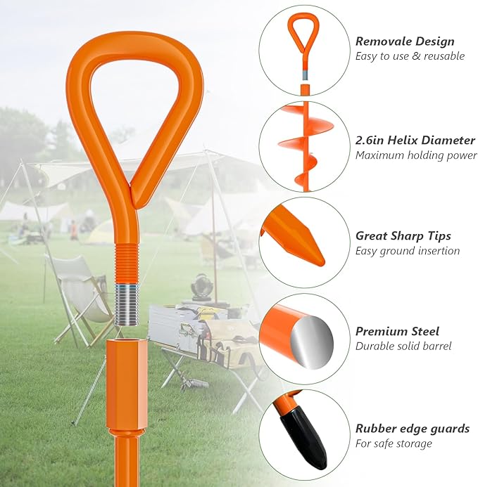 Phopich 18''/30" Long Ground Anchor, Heavy Duty Earth Anchors Ground Anchors Screw in Kit with T-Handle Hex Wrench for Camping Tent, Swing Sets, Securing Animals, Sheds, Trampoline