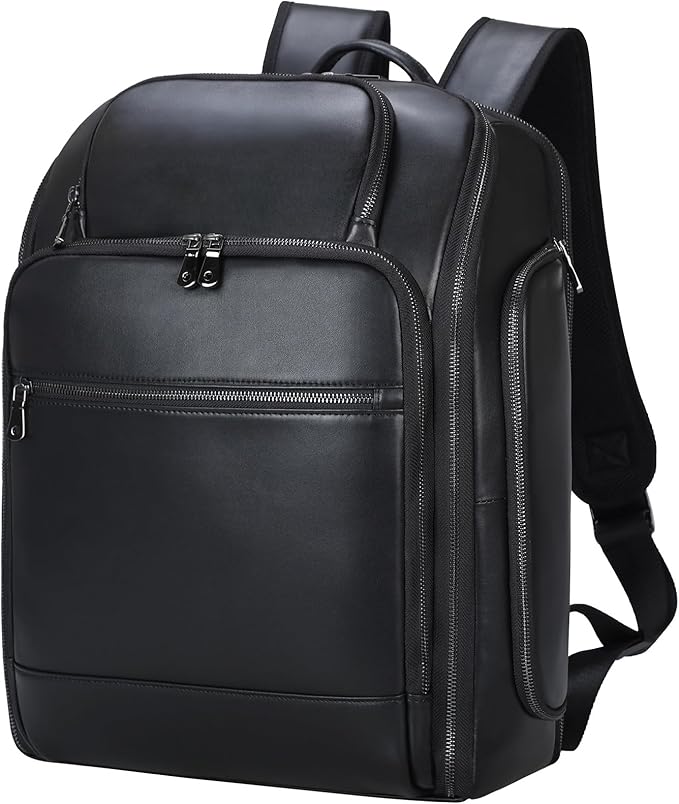 TIDING Genuine Leather Backpack for Men, 17.3 Inch Laptop Bag TSA Friendly Travel Rucksack Hiking Camping Daypack