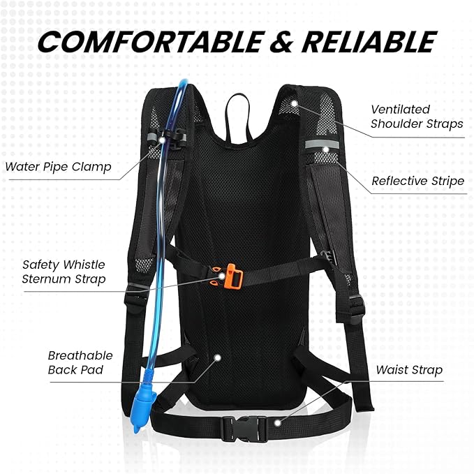 Nepest Hydration Backpack with 2L Water Bladder for Cycling, Water Backpack for Hiking Running, Lightweight Hydration Pack , Grey