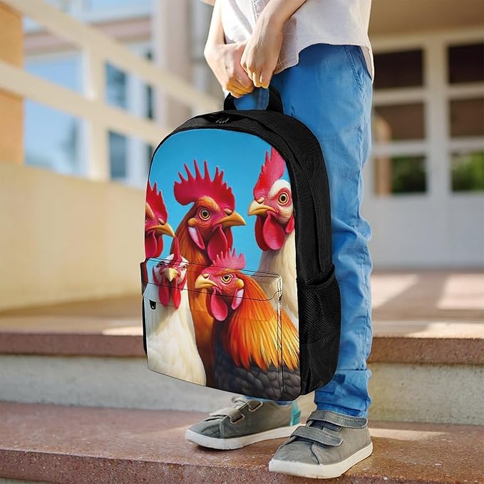 Supdreamc Polyester Daypack for Camping Travel Walking Cycling, Big Capacity Anti-Theft Multipurpose Bookbag, Roosters Animals Funny Chicken Camping Outdoor Backpack