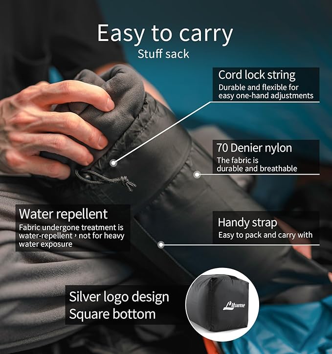 Litume All Season Fleece Sleeping Bag Liner Adds Up to 27°F/ 15°C, Lightweight Mummy Sleeping Sack for Cold Weather and Winter Backpacking, Camping, Traveling with Drawstring Hood and Stuff Sack E629