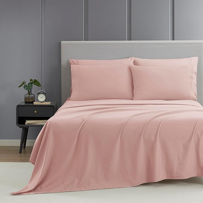 Clara Clark Twin XL Sheets - Hotel Luxury 5 Piece Bed Sheets for Twin XL Size Bed - Soft Bedding Sheets & Pillowcases, Fits Mattress up to 16 inch deep. Twin XL, Peach Beige