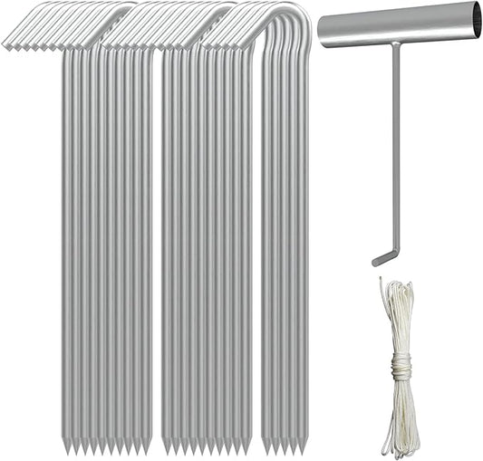 AAGUT Tent Stakes, Tent Stake Metal Garden Edging Fence Hooks Yard Camping Stake Heavy Duty Galvanized 9 Inch (9 Inch Tent Stakes KIT, 25)