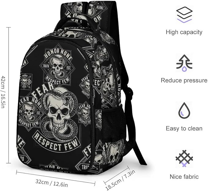 Business Laptop Backpack Skull Snake Art, Waterproof Travel Anti Theft Computer Bag with Water Bottle Pockets Gifts for Men Women