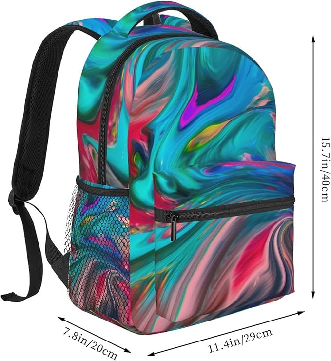 Daypack Backpack Anti-Theft Multipurpose Big Capacity Bookbag, Abstract Aesthetic Swirl Wave Trippy Art Business Computer Bag With Side Pockets