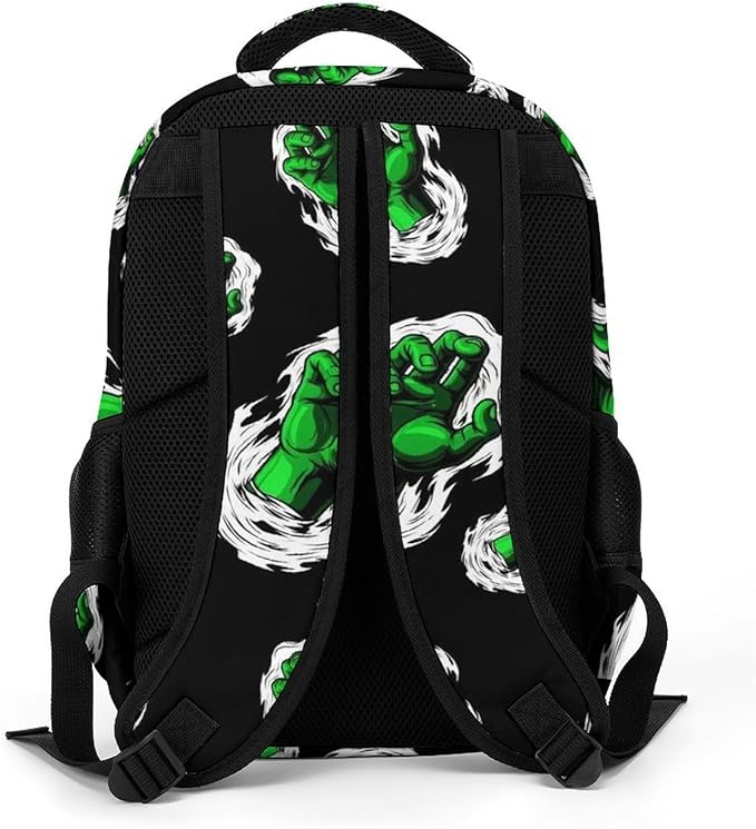Water Resistant College Bookbag Zombie Hand Smoking WeedLeaf Leaves Art Black, Sturdy Laptop Backpack with Water Bottle Pockets for Men Women Travel Work