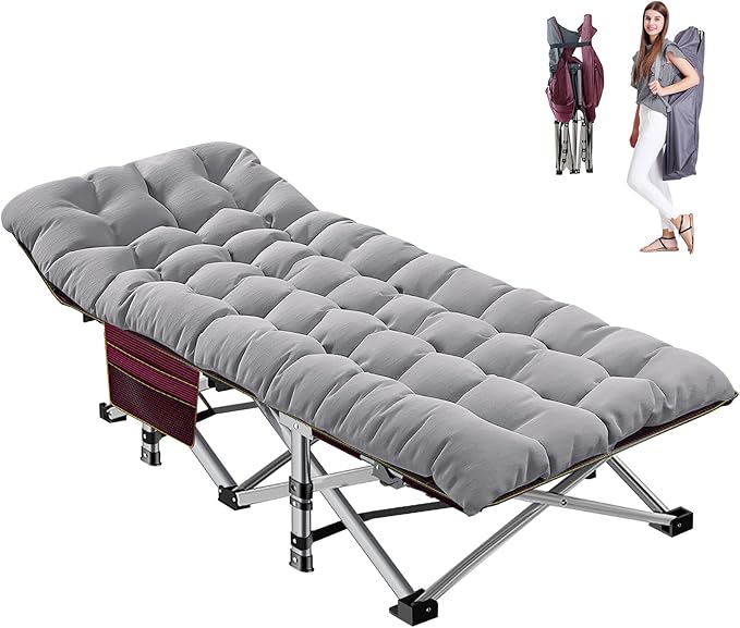 ABORON Folding Camping Cot W/Mat for Adults, Heavy Duty Outdoor Bed with Carry Bag,1200 D Layer Oxford Travel Camp Cots
