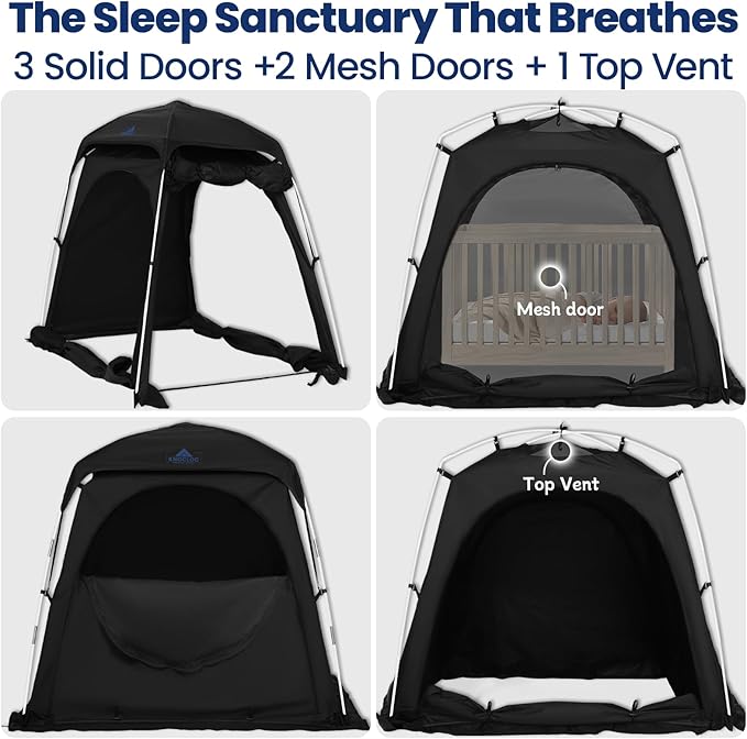 Baby Blackout Tent Fits Crib, Pack N Play, Toddler Travel Bed & Kids Cot, CPC Certified Sleep Pod with Fan Pocket 2 Mesh Doors, Breathable & Quiet Design, Easy Setup & Portable