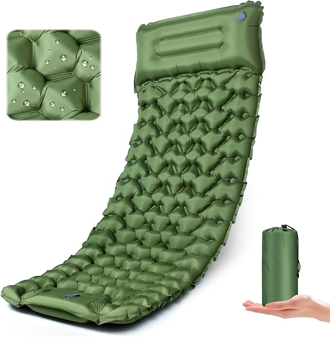 Ultralight Air Pad: 1.9lbs Camping Mattress with Pillow & Foot Pump - 4" Thick with One-Second Deflation for Easy Backpacking