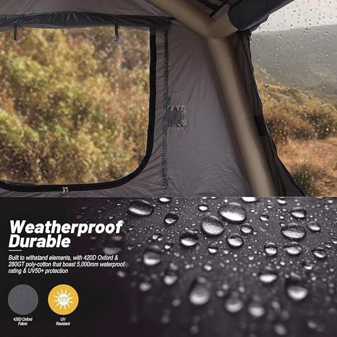 Nice C Inflatable Rooftop Tent with Air Mattress & Ladder, SUV Truck Car Tent for Camping, Easy Setup Pop-Up Camping Car Roof Tents with Pump, Waterproof Windproof Overland Tents (Black&Grey)