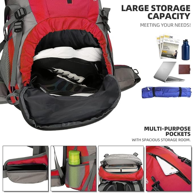 King'sGuard 70L Hiking Backpack with Rain Cover Lightweight Waterproof Travel Camping Backpack Large Backpacking Pack