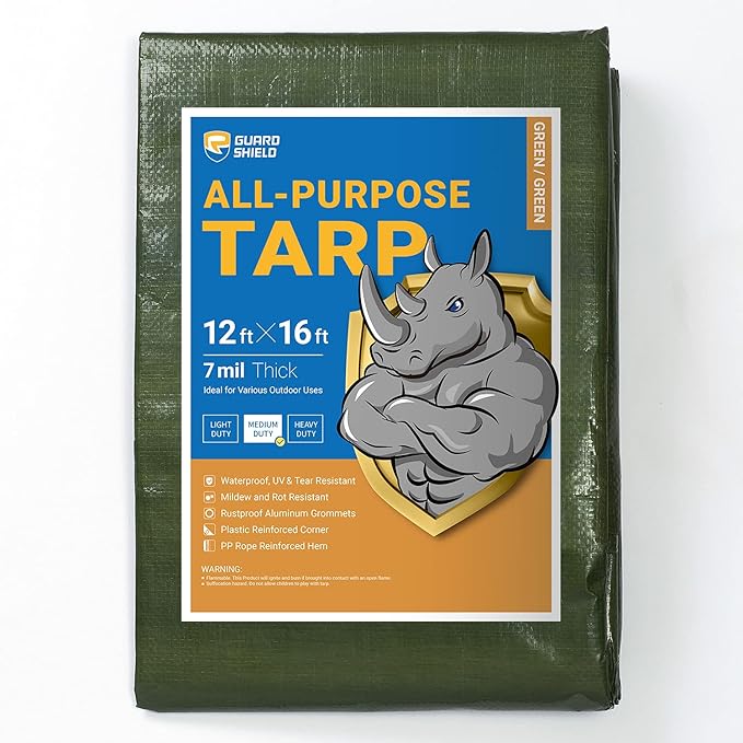 GUARD SHIELD Green Tarp Waterproof 12x16 Feet Medium Duty All Purpose Poly Tarps Cover 7mil