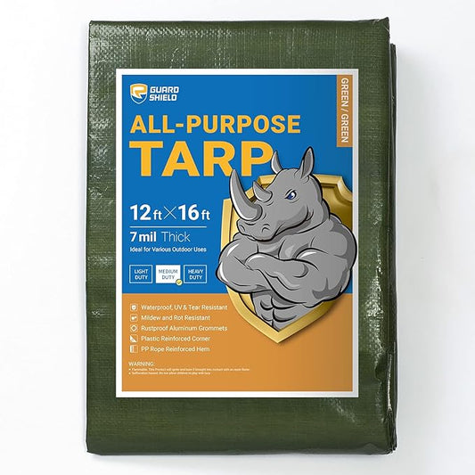 GUARD SHIELD Green Tarp Waterproof 12x16 Feet Medium Duty All Purpose Poly Tarps Cover 7mil