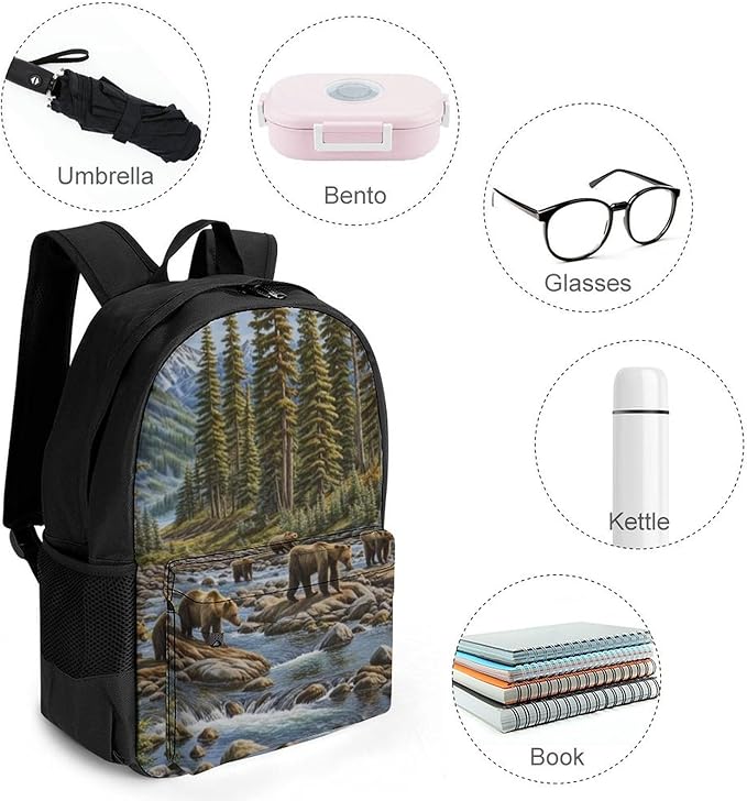 Men Women Polyester Western Mountain Bear Retro Daypack Backpack Large Capacity Carry On Bag With Smooth Zippers for Hiking Picnic Walking Cycling