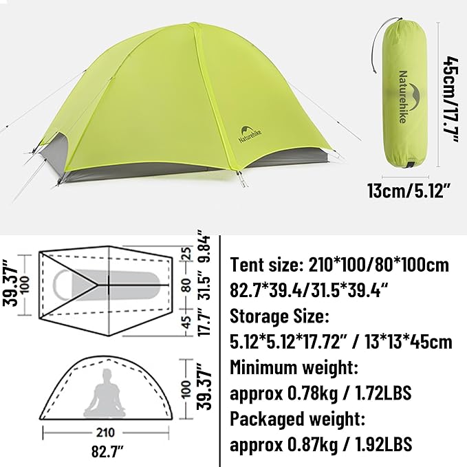 Naturehike Star Trail EXT 1/2 Person Tent - 2.2lb Ultralight Solo Tent for Camping, Waterproof & Breathable 3 Season Easy Setup Backpacking Tent for One Man, Outdoor Hiking, Hunting, Travel