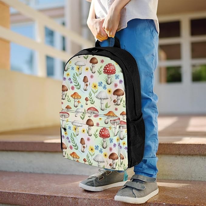 Sturdy Rucksack for College Bookbag and Outdoor Hiking with Large Capacity Floral Mushrooms Men Women