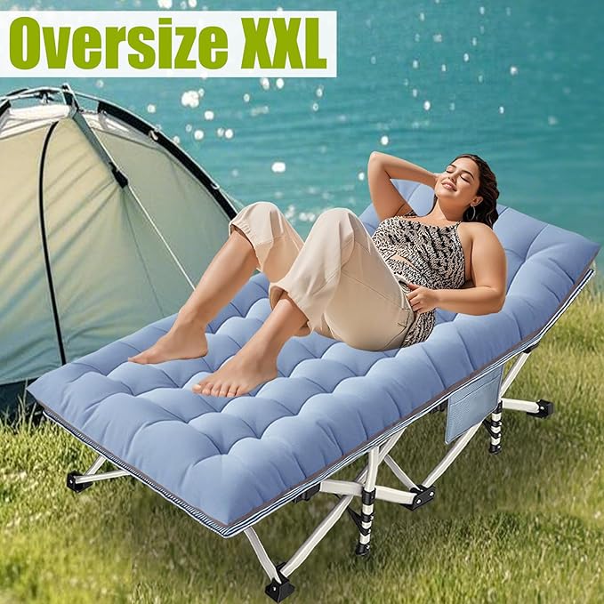 Oversize Camping Cot 2 Pack Extra Large Camping Bed for Adults Cot for Sleeping with Mattress Heavy Duty Portable Folding Cot with Carry Bag for Hiking Camping Office Nap Outdoor Indoor Easy to Set Up