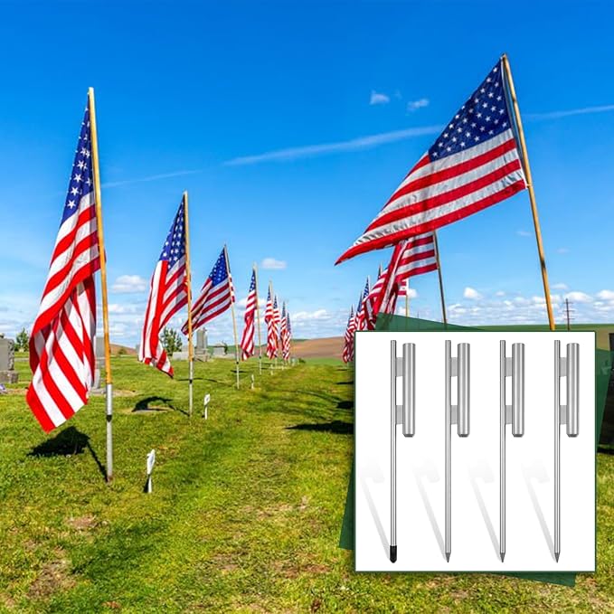 fallingstar 4 Pcs 23 Inch Flag Spike Heavy Duty Heavy Duty Ground Spike Flag Pole Ground Stake for Swooper Metal Flag Pole Stakes for Feather Flutter Banner Pole (Silver)