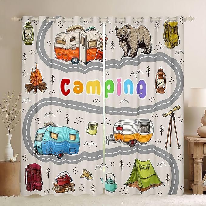 Feelyou Rv Camping Camper Blackout Curtains Wildlife Animal Bear Darkening Drapes for Bedroom Living Room Decor Camping Adventure Thermal Insulated Shades Window Treatments, 2 Panels 42 x 84 Inch