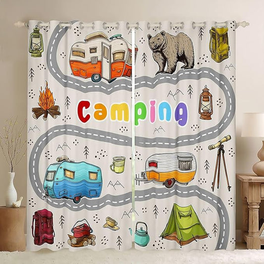 Feelyou Rv Camping Camper Blackout Curtains Wildlife Animal Bear Darkening Drapes for Bedroom Living Room Decor Camping Adventure Thermal Insulated Shades Window Treatments, 2 Panels 42 x 84 Inch