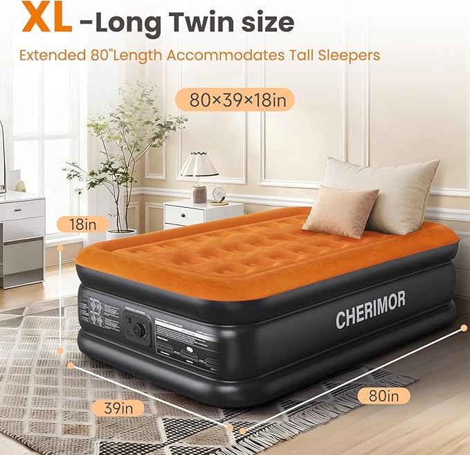 Twin XL Air Mattress with Built-in Pump, 80" Extra Long, Upgraded Durable Design, Enhanced Support & Lasting Firmness, 2-Min Fast Inflation, Air Bed for Guests & Camping, 500 lbs Capacity