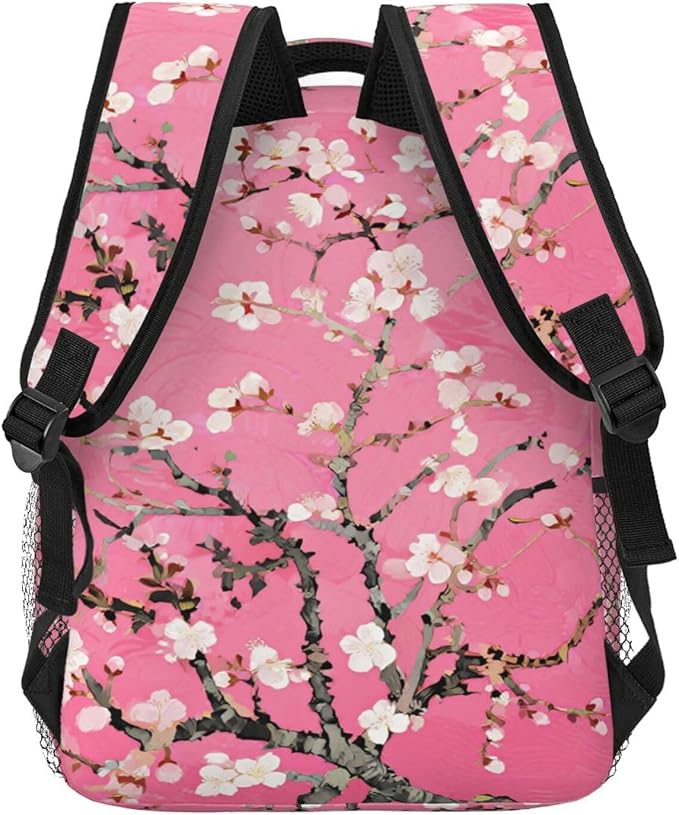 Rucksacks Multipurpose Anti-Theft Big Capacity Bookbag, Floral Abstract Pink Cherry Flowers Bloom Art Travel Hiking Camping Rucksack With Padded Straps