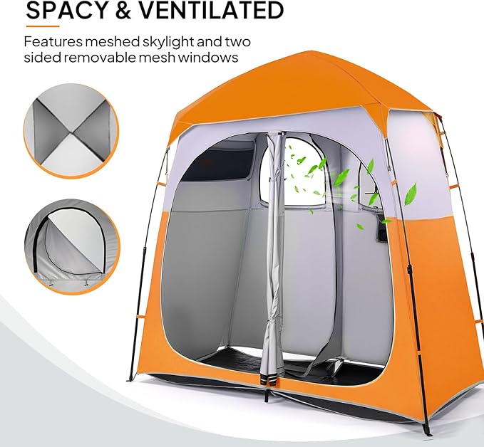 VINGLI 2 Room Shower Tent, 7.5 FT Instant Pop Up Shelter with Carrying Bag, Privacy Changing Room Tent,Perfect for Portable Toilet, Camping, Dressing, Outdoor Indoor, Easy Set Up
